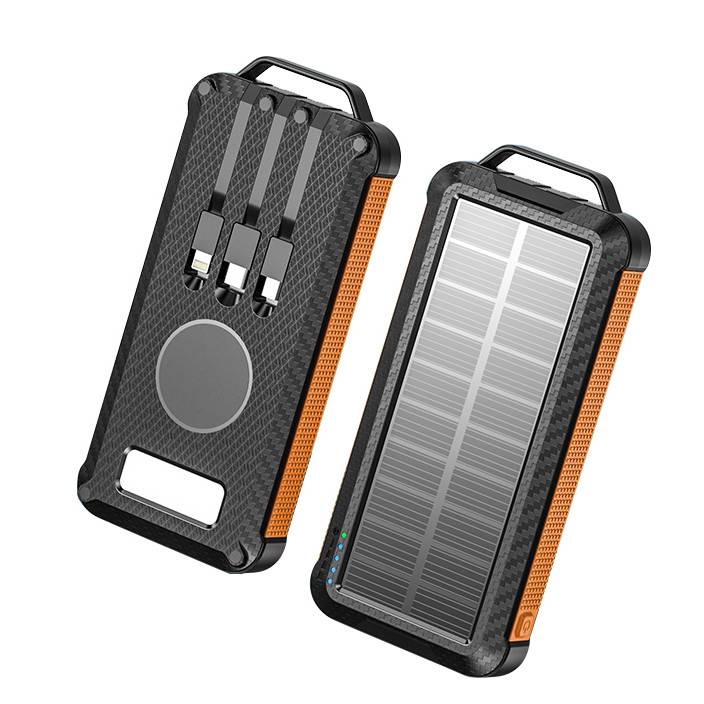 Solar  wireless power bank with led light and cabl